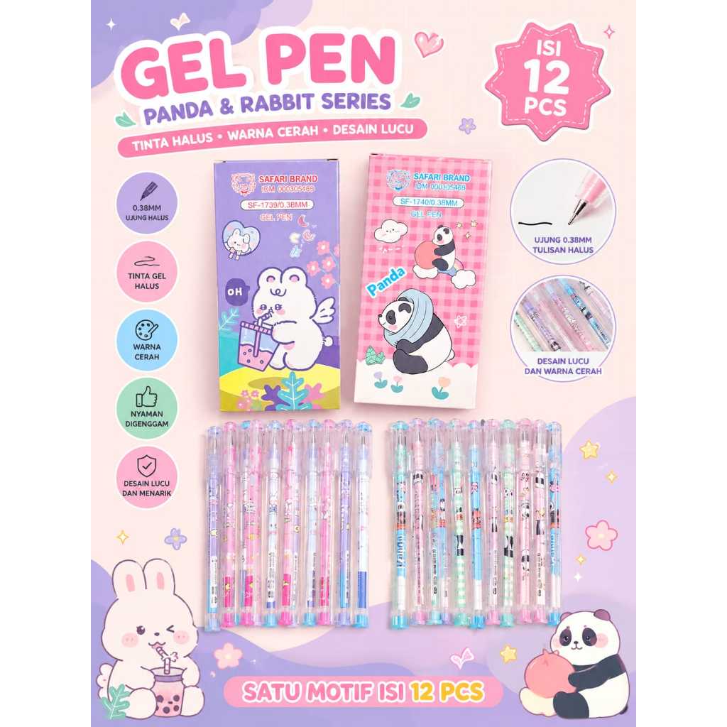 Promo Murah Bulpoin Gel Safari Brand SF-17 / Pulpen Gen / Pen Gel Karakter (1 Pack isi 12pcs)