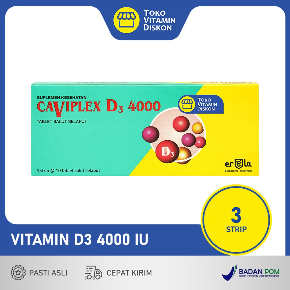CAVIPLEX D3 4000 ISI 30 KAPLET | SUPLEMEN VITAMIN D3 4000 IU, VITAMIN D, DAYA TAHAN TUBUH