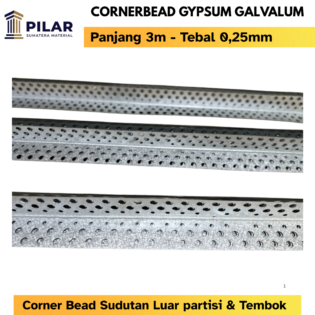 Cornerbead Gypsum - Corner Bead Sudutan Luar Tembok 3m - CornerBead Galvalum