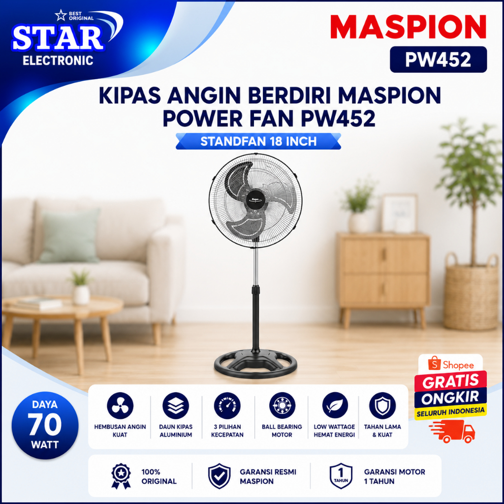 MASPION KIPAS ANGIN POWER FAN PW 452 18" / PW-452-18" / 18" PW 452 / 18" PW-452 / PW452 18" / 18"