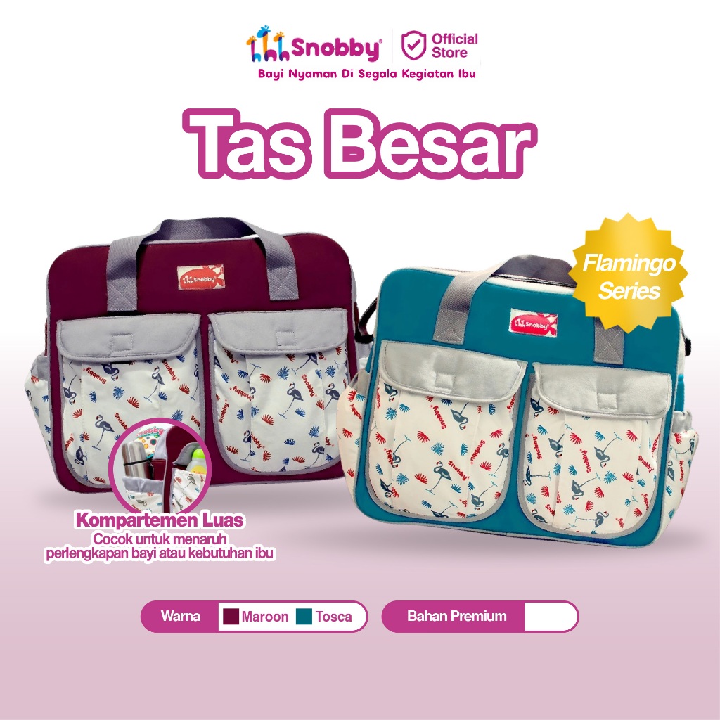 Snobby Tas Bayi Besar Diaper Bag Multifungsi Flamingo Series Aplikasi Saku Print