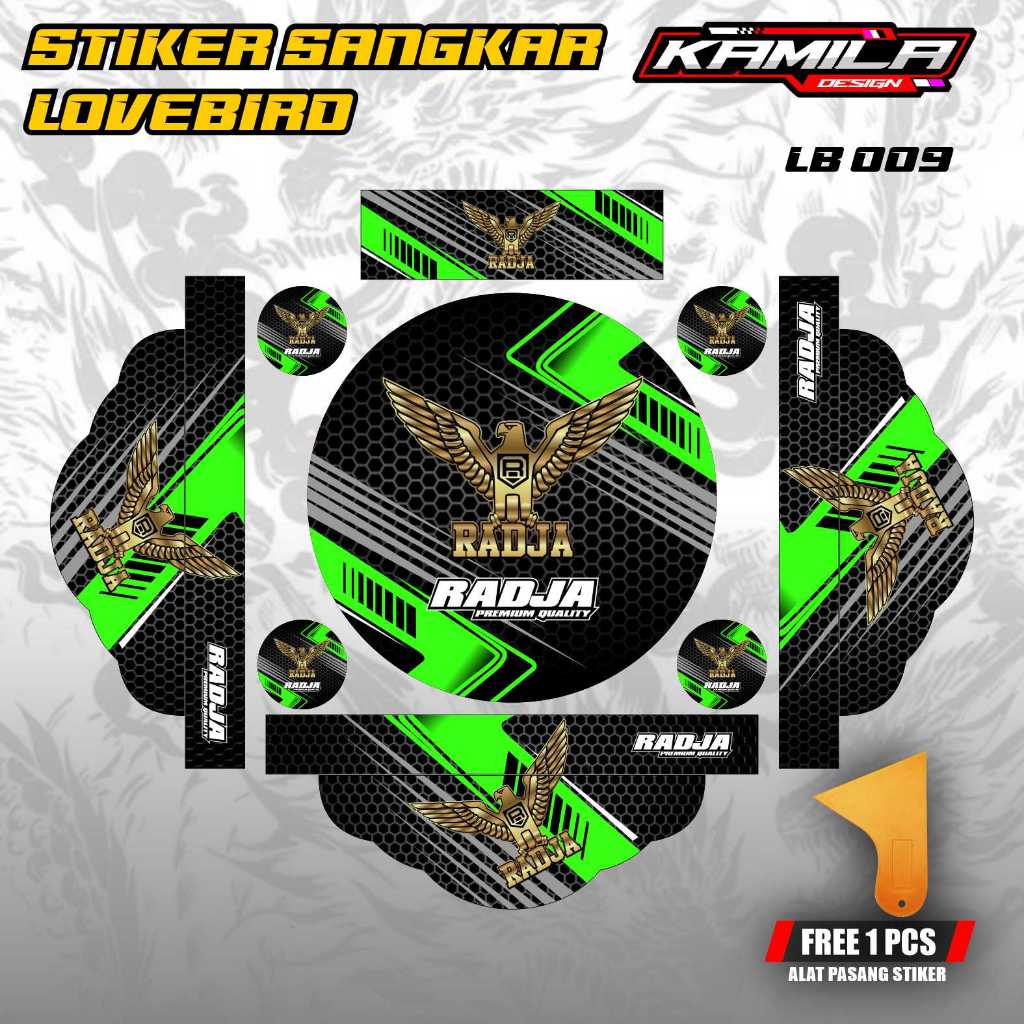 Decal Sangkar Lovebird Stiker Sangkar Lovebird Desain Terbaru Motif Radja Hijau