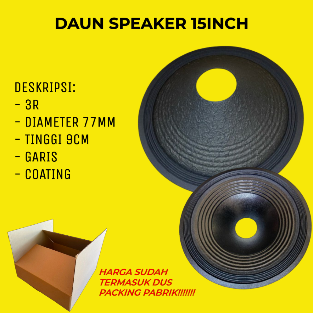 DAUN SPEAKER 15inch 3R LUBANG 77mm GARIS COATING