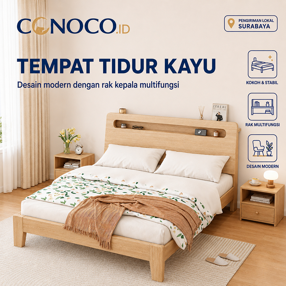 [Surabaya Express]Tempat Tidur Kayu Dipan Kasur Kayu Dipan Ranjang Minimalis 120/180CM