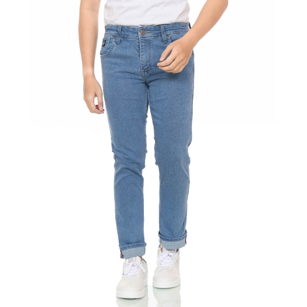 VR JEANS CO - Celana Jeans Pria Panjang Slim Fit Denim Bio Bleach Polos