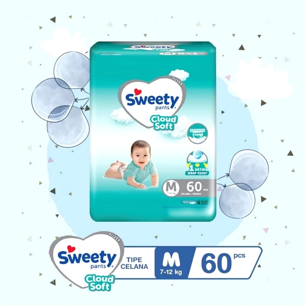 Pampers Sweety Silver Pants Cloud Soft M60 Cocok Untuk Bayi Yang Aktif