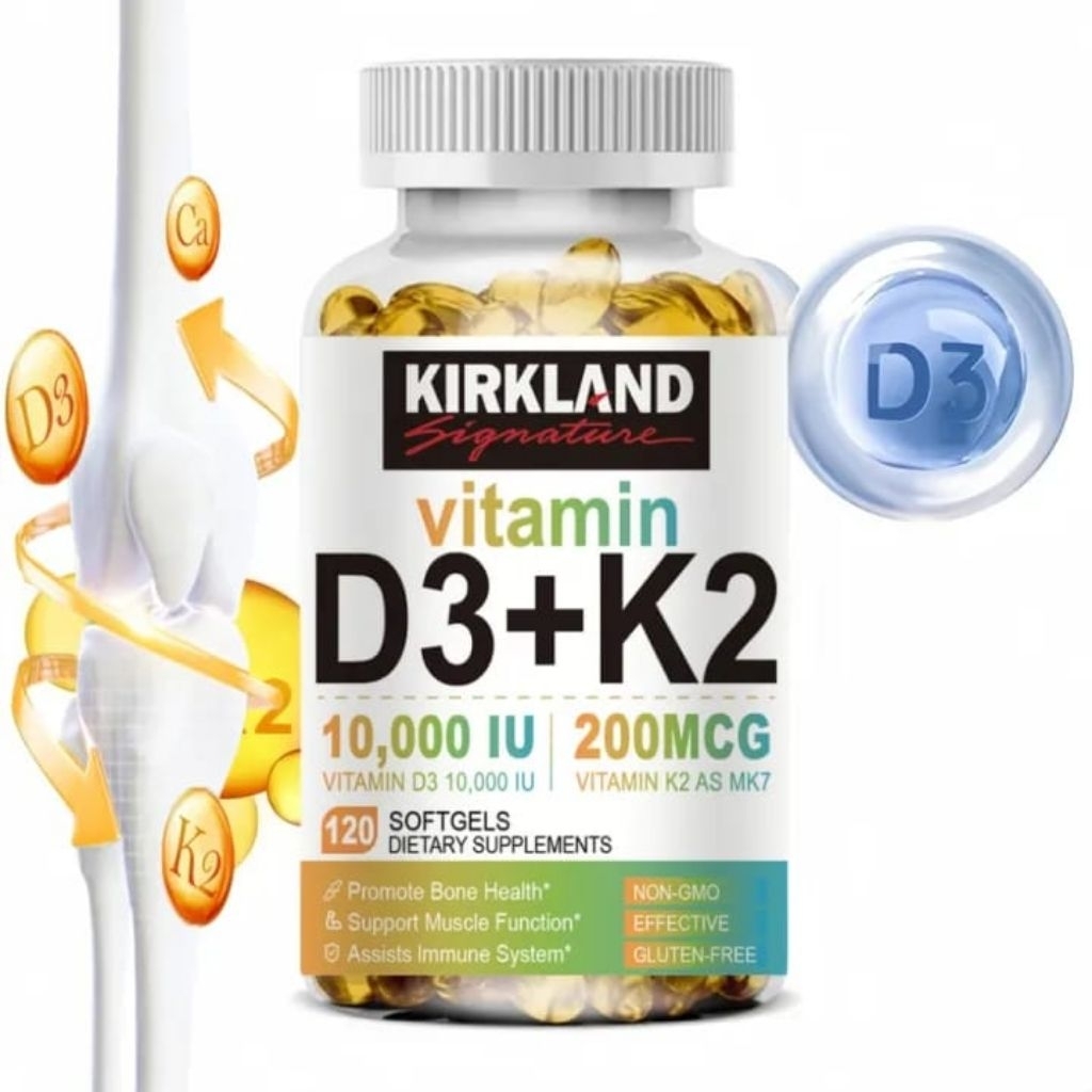 Suplemen Kesehatan Tulang dengan 10000 IU Vitamin D3 200 mcg Vitamin K2 210 mg Kalsium & Minyak Biji