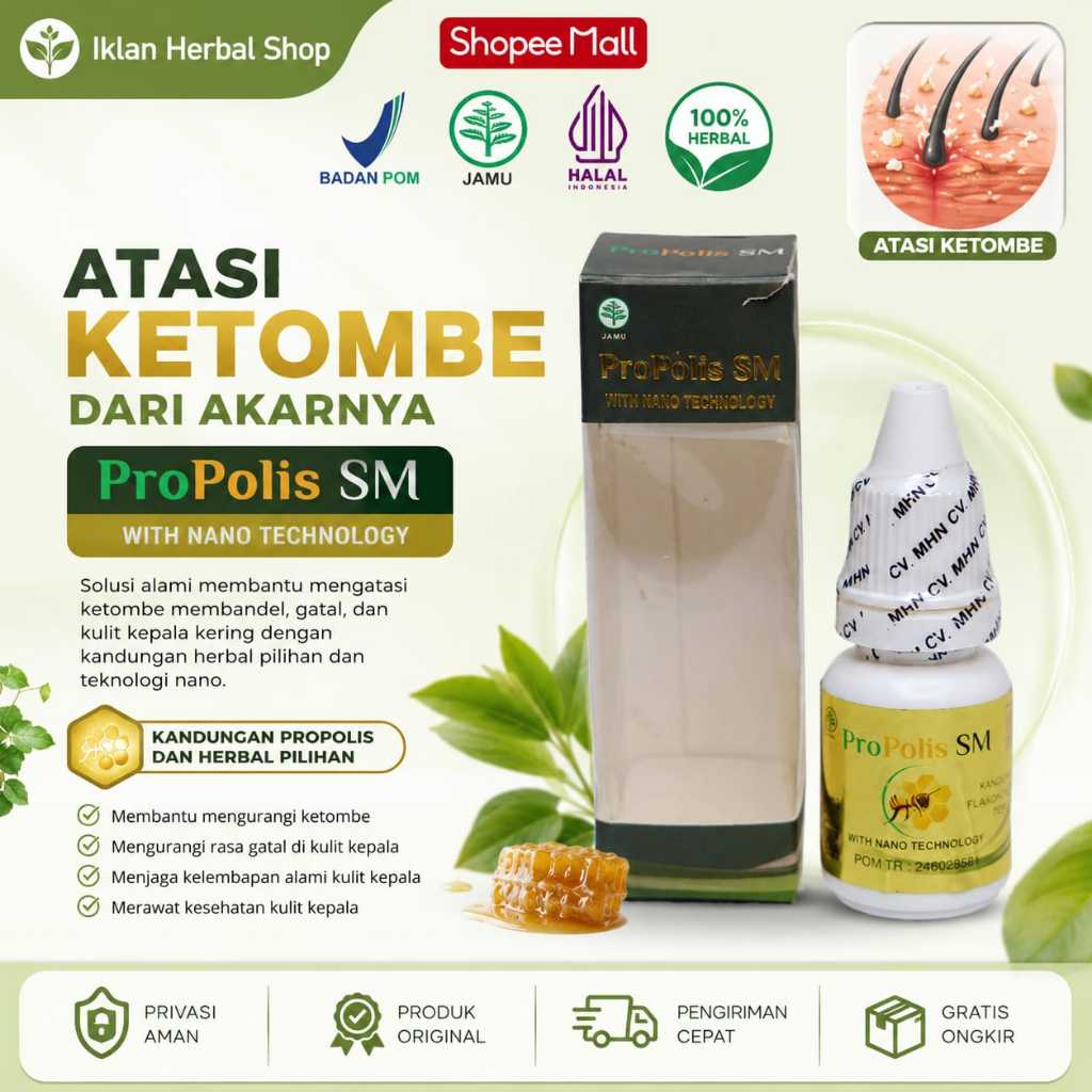 Obat Penghilang Ketombe Berkerak, Ketombe Basah, Ketombe kering Untuk Anak Dewasa - Propolis SM