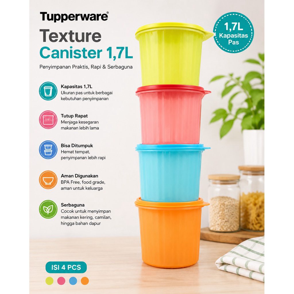 Tupperware texture canister 1,7L toples