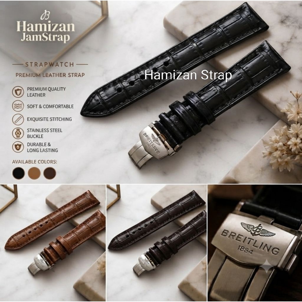Strap Tali Jam Breitling Kulit Leather Premium Quality 22MM 24MM Tali Jam Tangan Breitling
