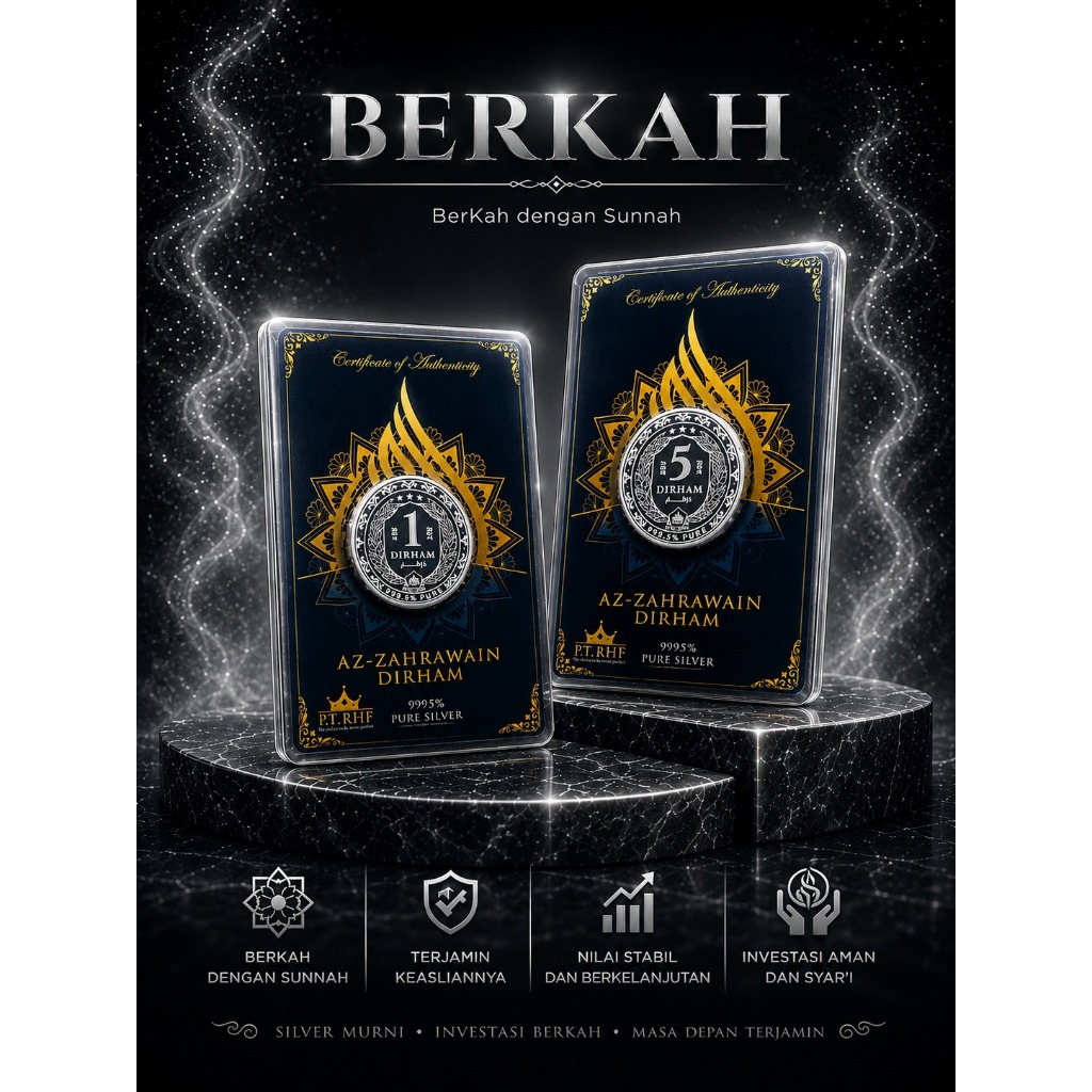 PERAK | Az-Zahrawain Dirham 99,95% Silver 5 Dirham & 1 Dirham, Kemasan Resmi, Motif Emas Hitam