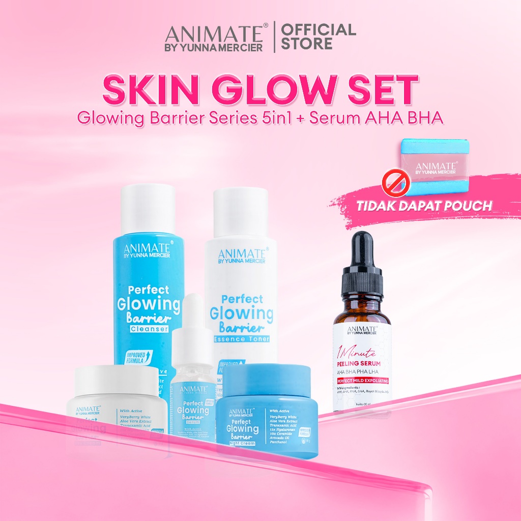 Animate Skin Glow Set (Perfect Glowing Barrier Series 5in1 Tanpa Pouch + 1 Minute Peeling Serum AHA 