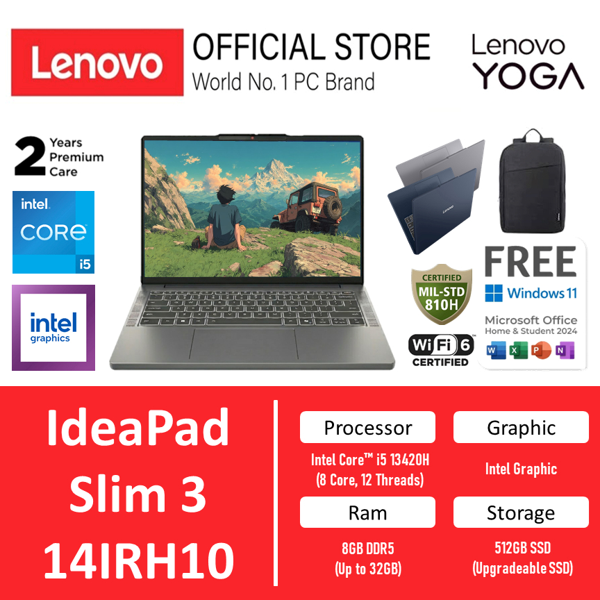 [Flash Sale] Lenovo IdeaPad Slim 3i 14IRH10 Intel Core i5 13420H Ram 16GB Storage 512GB SSD Windows 