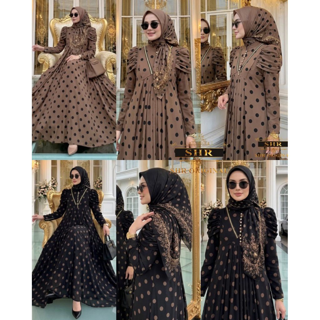 SHR ORIGINAL MAXI DRESS GAMIS DINDA DOT WOLFIS BEST SELLER SIAP KIRIM LANGSUNG
