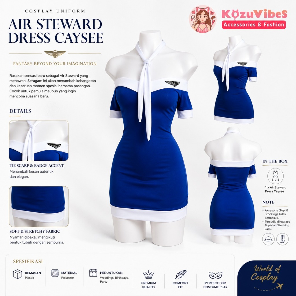 Kozuvibes Cosplay Uniform Seragam Pramugari Air Steward Dress Caysee