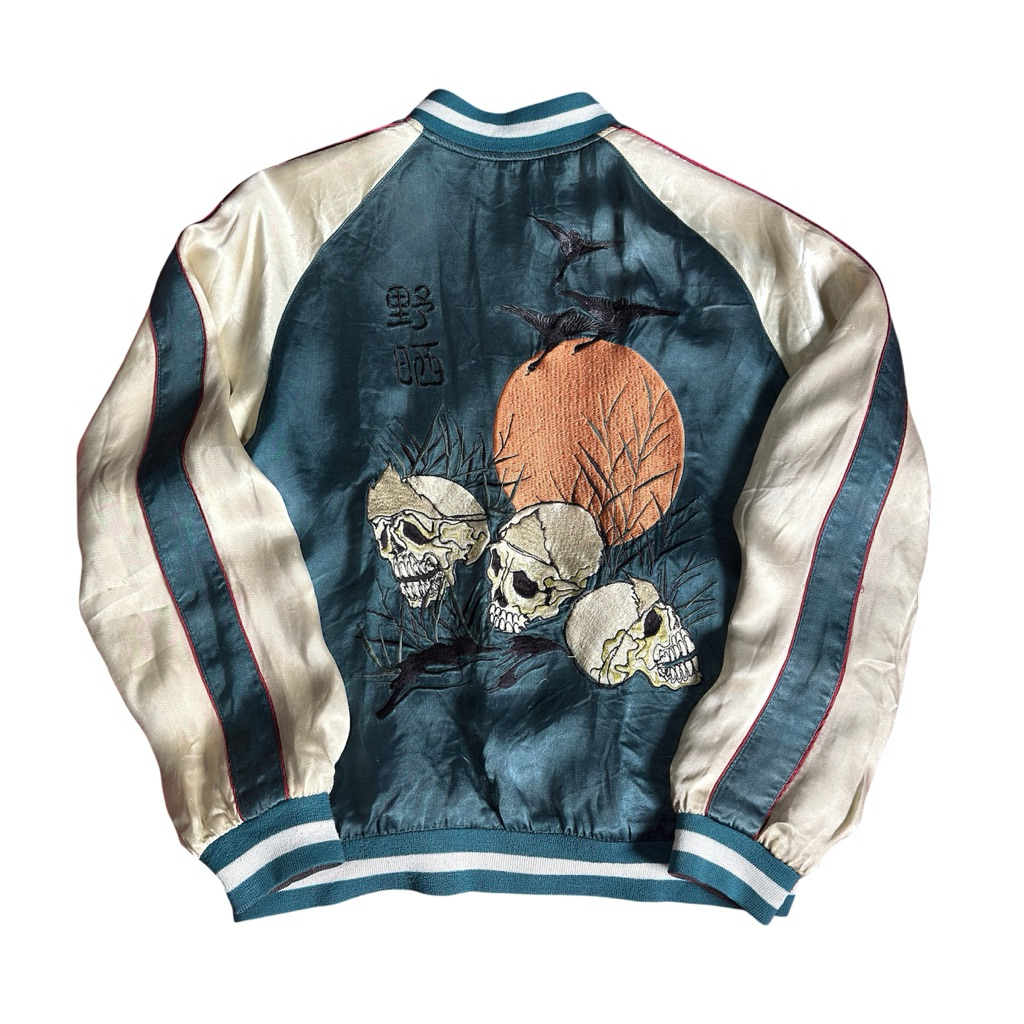 Vintage Sukajan Souvenir Jacket Moon Skull Reversible 2 Sisi