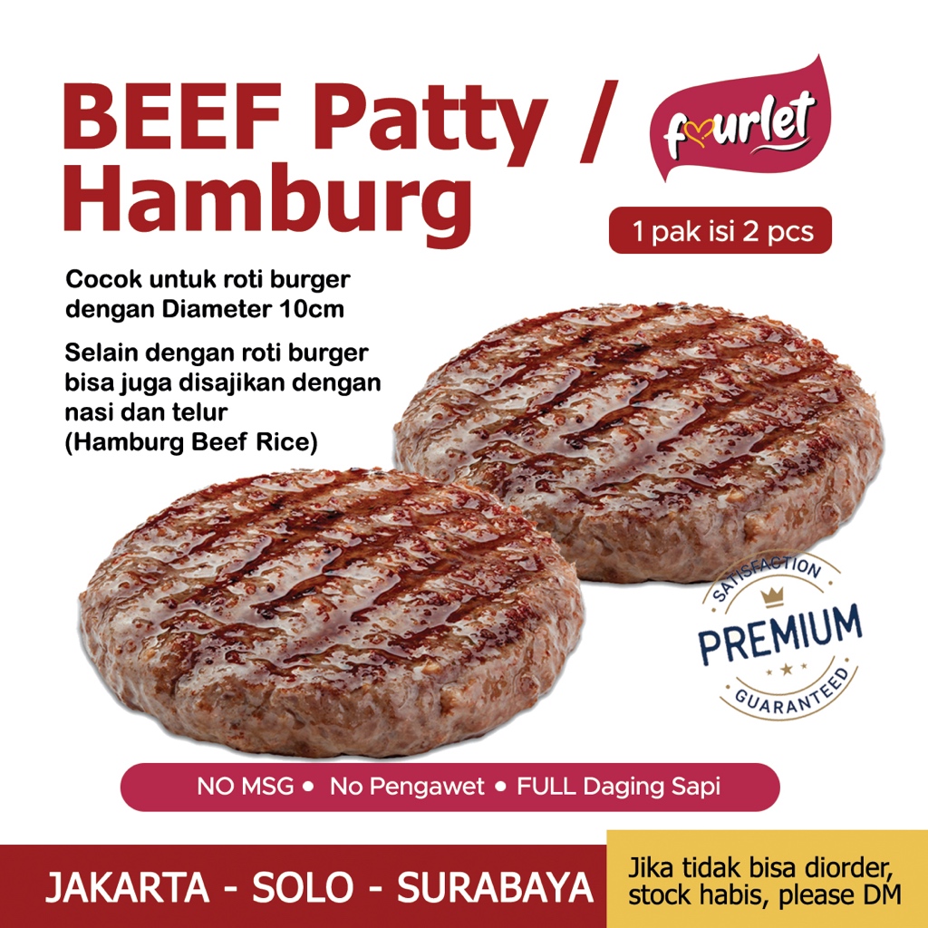 Beef Patty / daging sapi burger (hanya daging saja) / Beef Hamburg Frozen Homemade