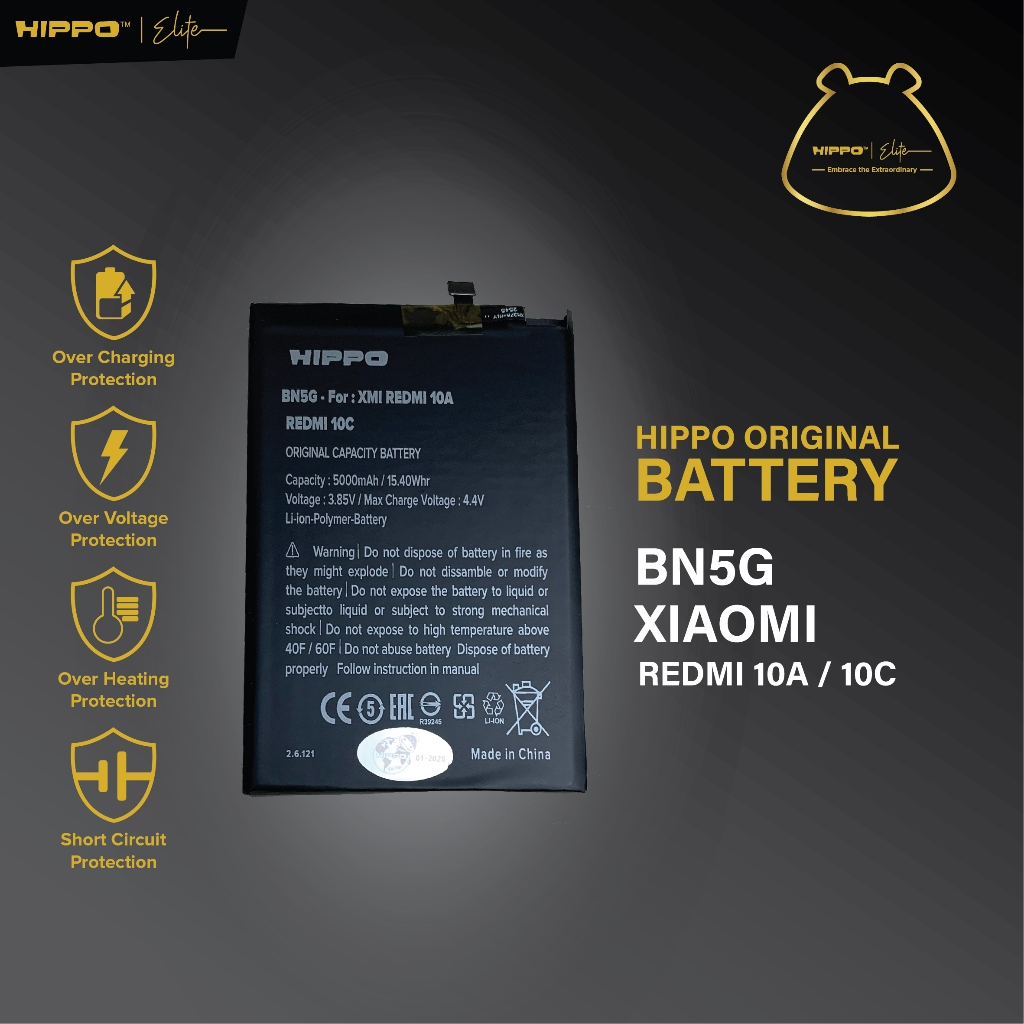 Hippo Baterai Xiaomi BN5G Redmi 10A / 10C 5000mAh Battery Batere Batrai Batre Original Cell