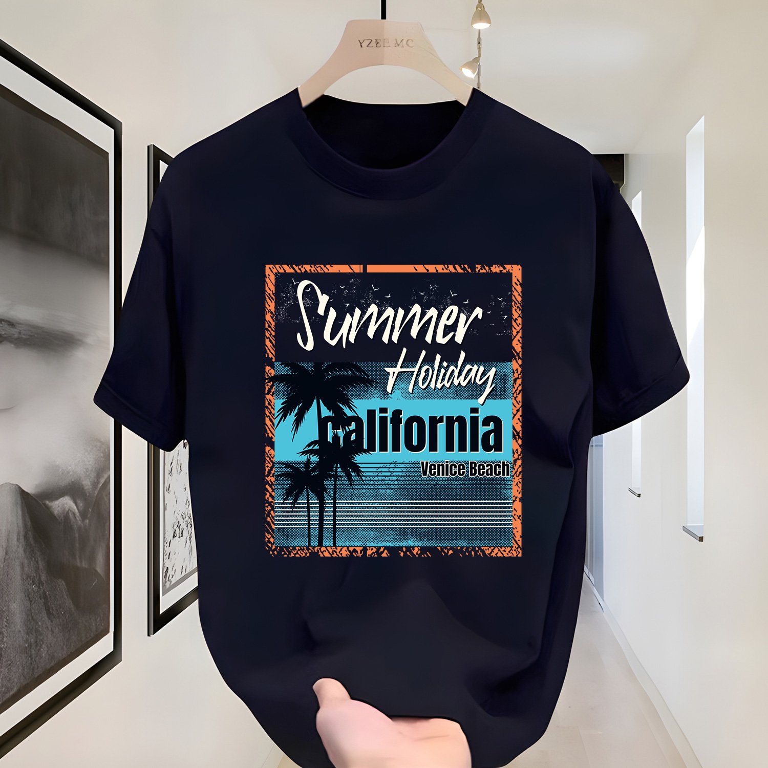 Kaos Oversize Pria Katun Combed 24s Print Pohon Kelapa California Venice Beach Bingkai Aus Retro Kao