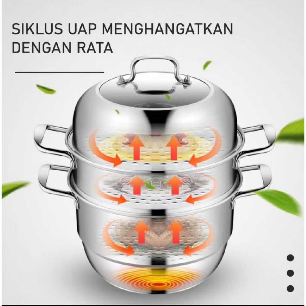 Panci Steamer Stainless Steel 3 Susun Panci Serbaguna Panci Kukus Steamer Tingkat Dimsum Kukusan