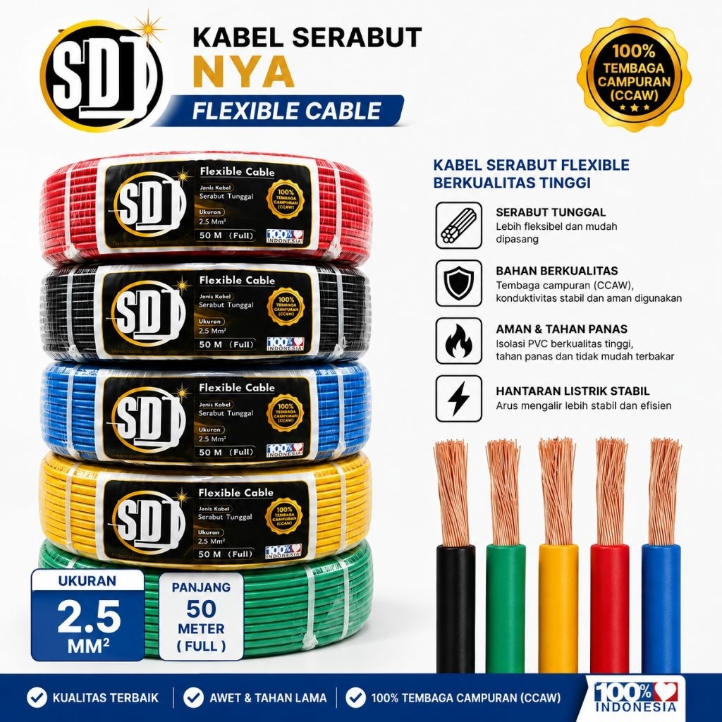 SDJ Kabel NYAF 2,5mm Serabut 50Meter Kabel Tunggal Serabut
