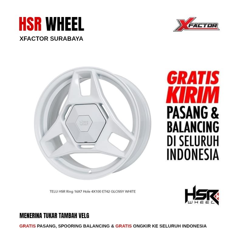 VELG MOBIL R16 HSR TELU HSR R16X7 4X100 ET42 GLOSSY WHITE 4 PCS VELG
