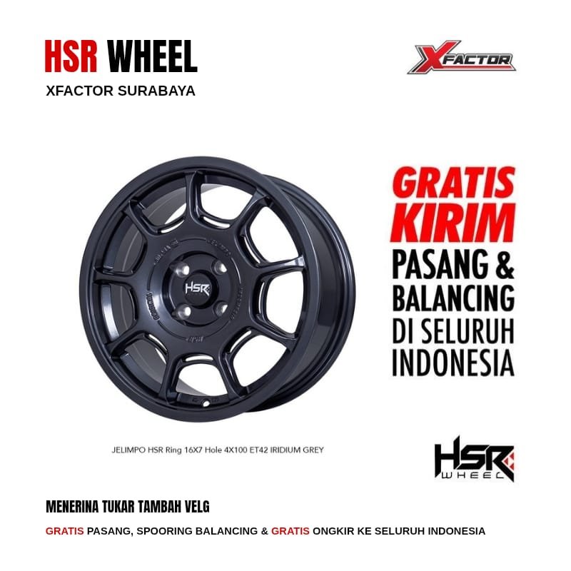 VELG MOBIL R16 HSR JELIMPO HSR R16X7 4X100 ET42 IRIDIUM GREY 4 PCS VELG