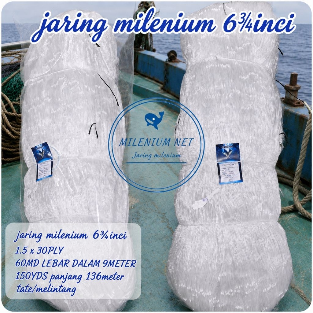 jaring milenium/jaring pukat/jaring 6¾inci 30ply 60md 150yds tate