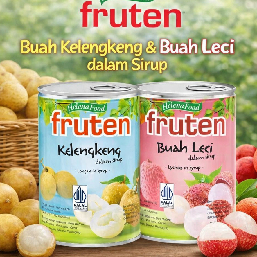 [BPOM HALAL] Fruten Kelengkeng (Longan In Syrup) 565gr & Leci (Lychee In Syrup) 565gr Tebal Manis  |