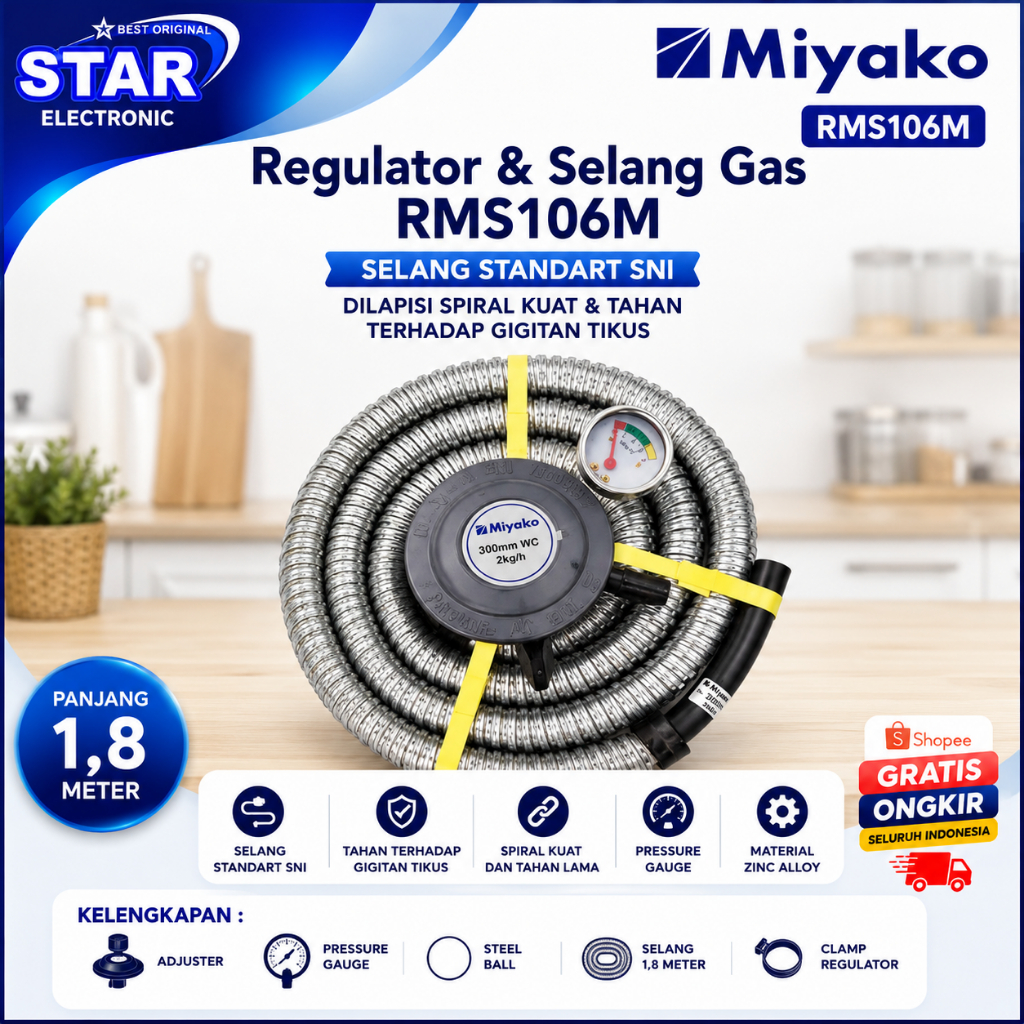 Miyako Regulator & Selang Gas RMS-106M/RMS 106M/Miyako Regulator & Selang ORIGINAL