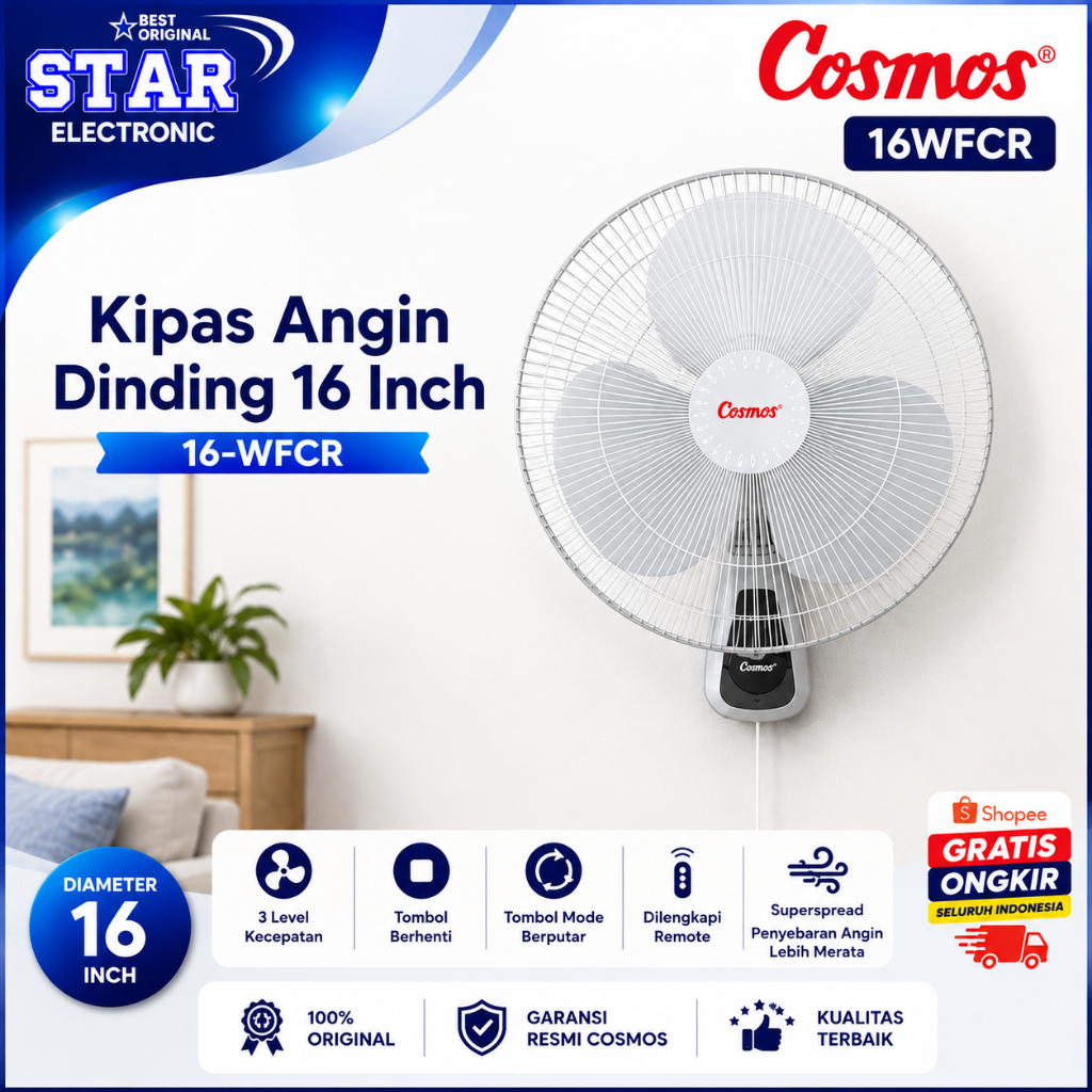 Kipas Angin Cosmos 16WFCR Wall Fan 16inch/16 WFCR/16-WFCR/16WFCR/Kipas Angin Cosmos Original garansi
