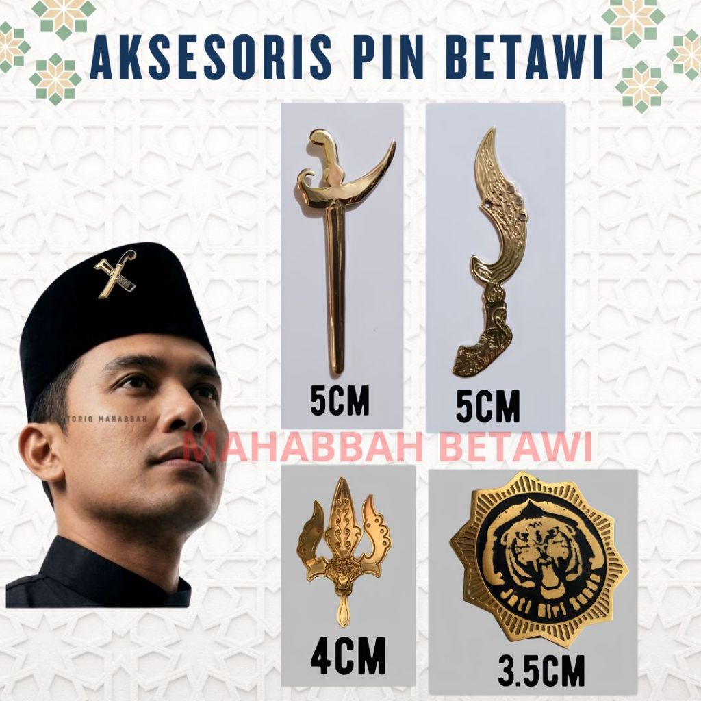 Pin Bros Keris Untuk Peci Baju | Pin Aksesoris Betawi | Pin Golok Kopiah Bahan Stainless Awet Dan Ta