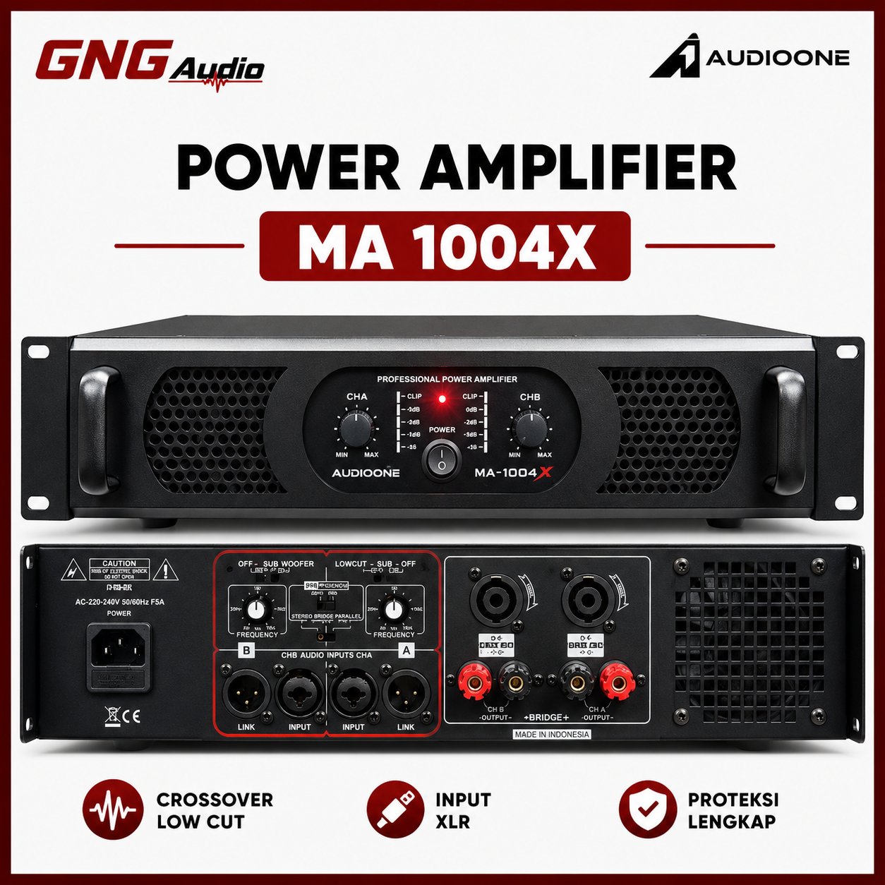 Power Amplifier Amp AUDIO ONE MA 1004X 1000Wx2 | XLR Input Crossover Subwoofer Original I GNG AUDIO