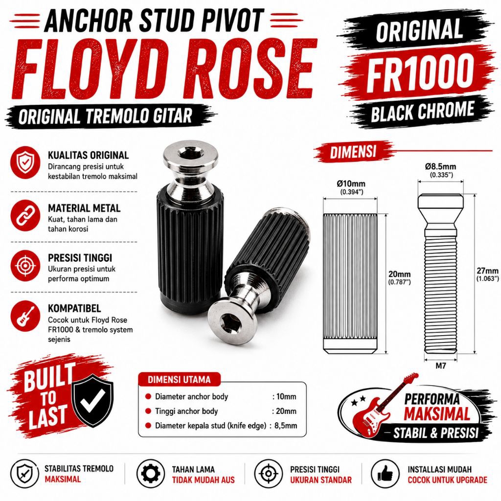 Anchor Stud Pivot Original Tremolo Gitar Floyd Rose FR1000 Black Chrome
