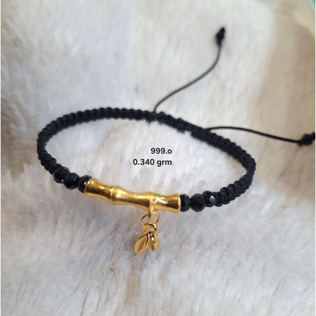 Gelang Tali Merah hitam Motif Bambu Emas 24 Karat Asli – Simbol Kemajuan & Keberuntungan