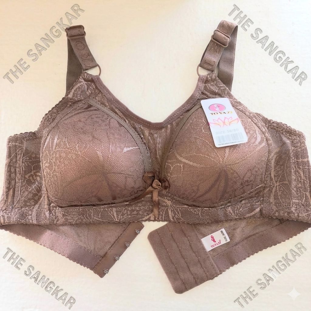 TOYAZI BRA Kemben Cup B Uk.36-42 Busa Tipis Tanpa Kawat Motif Mengkilap Kait 4~Bra Penutup Lemak Pun