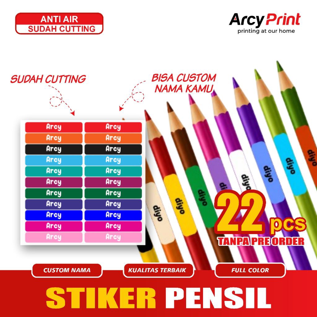 Stiker Nama Pensil Anak Custom Nama