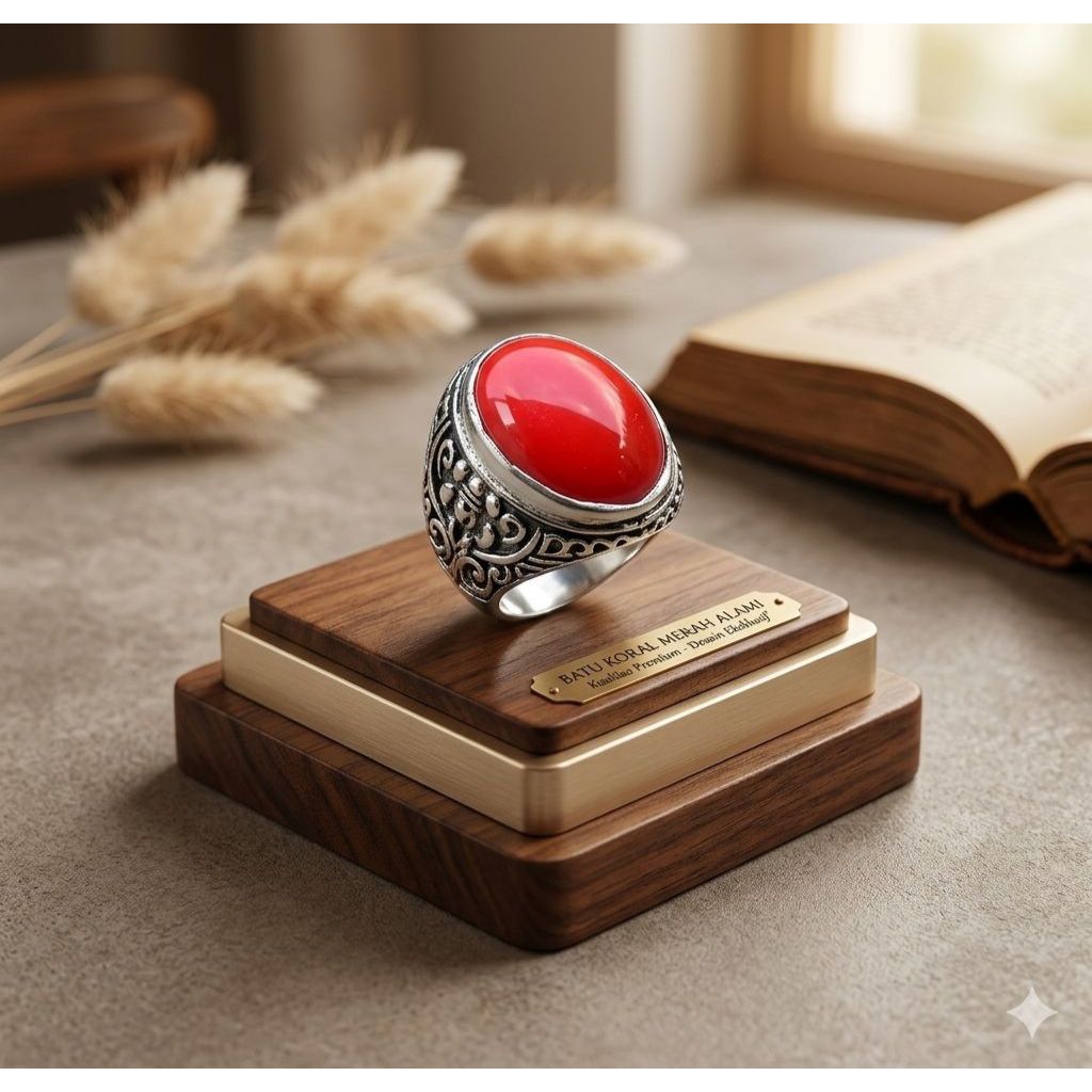 Cincin Batu Akik Red Marjan 18 mm Ring Mban Alpaka Super