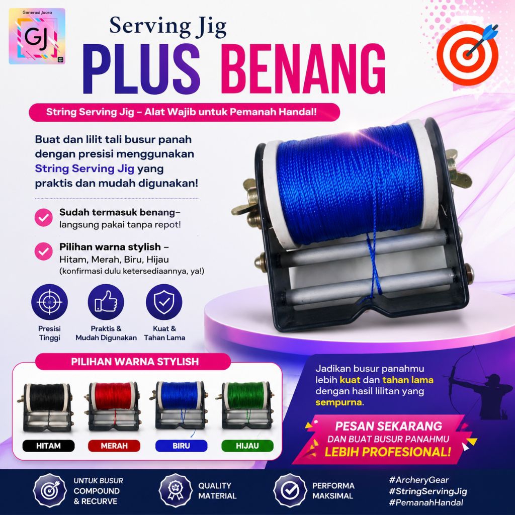 Serving Jig Plus Benang | Bow String Serving Tool | Alat Serving Tali Busur Panah Recurve Compound A