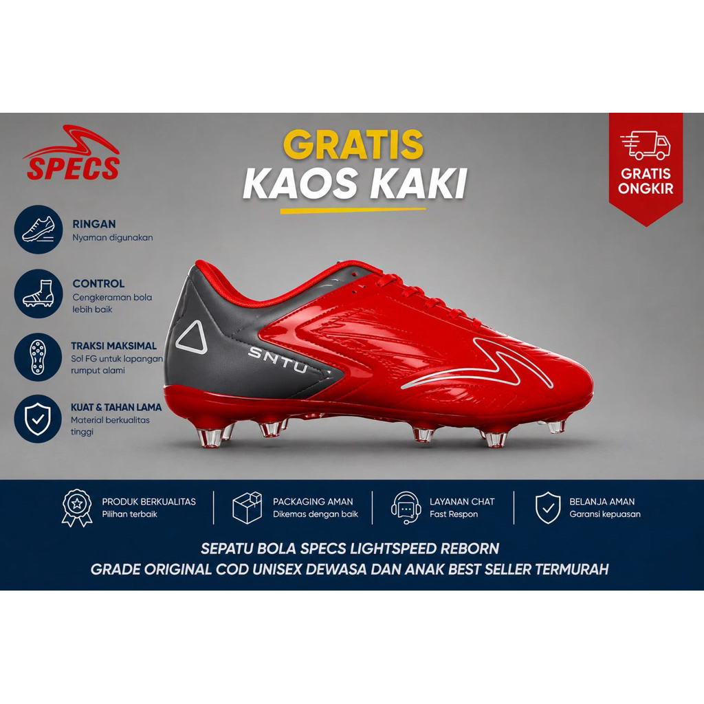 Sepatu Bola Specs Accelerator Satu Pro in Elite Spyder Slaz Hitam FG Size 39 - 43