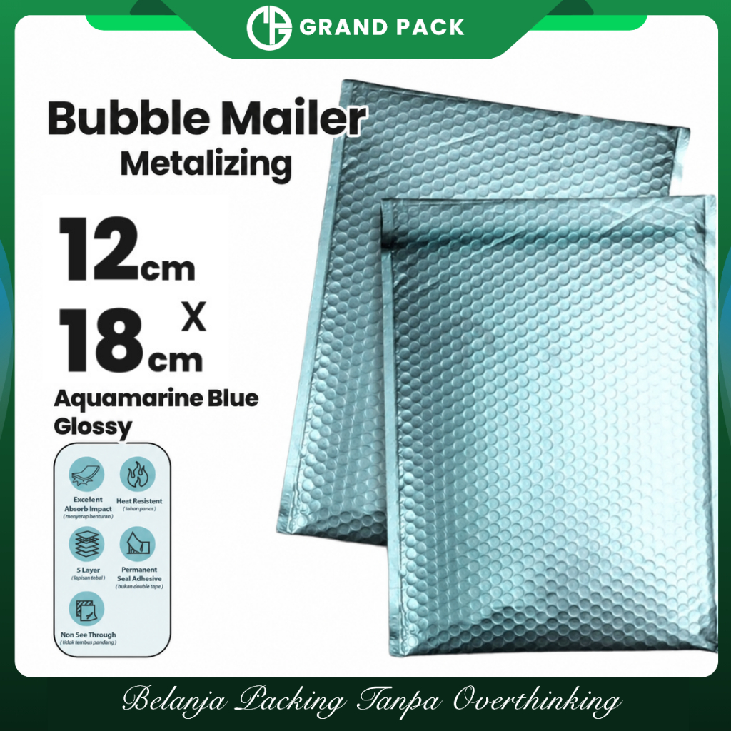 Amplop Bubble Mailer Aquamarine Blue 12 x 18 cm Harga Satuan / Amplop Packing Olshop Hello Rusfet