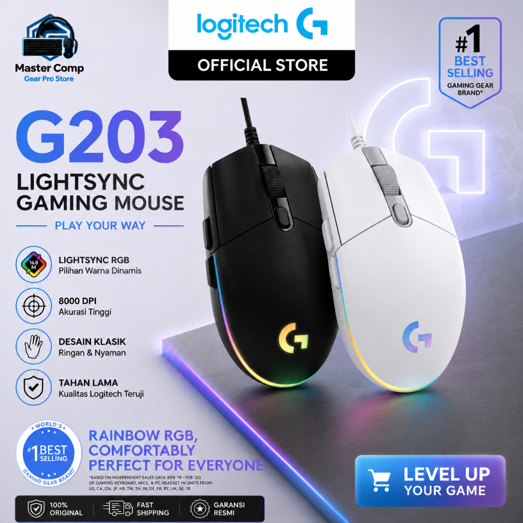 Logitech Gaming Mouse G203 Logitech G203 Mouse Gaming Wired RGB Lightsync 8,000 DPI