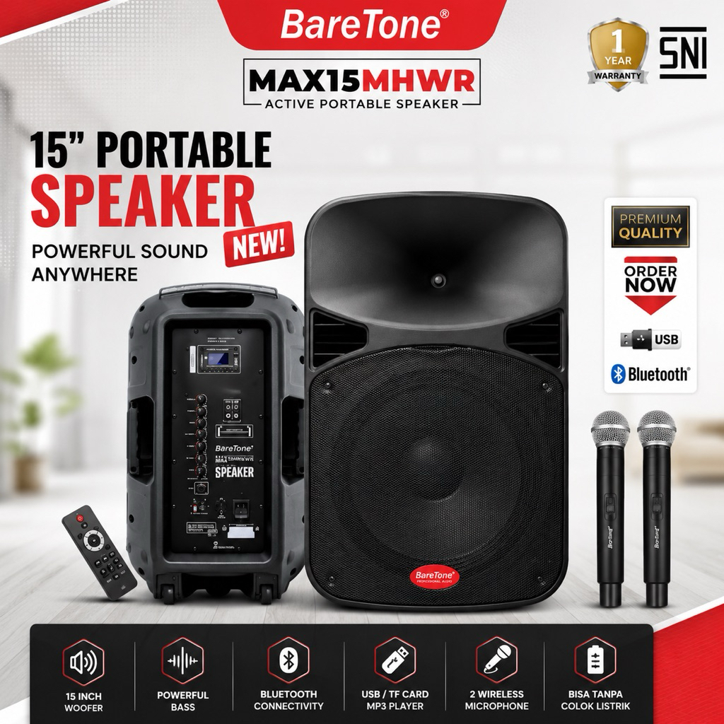 SPEAKER PORTABLE BareTone 15MHWR ORIGINAL BARETONE SPEAKER 15 MHWR