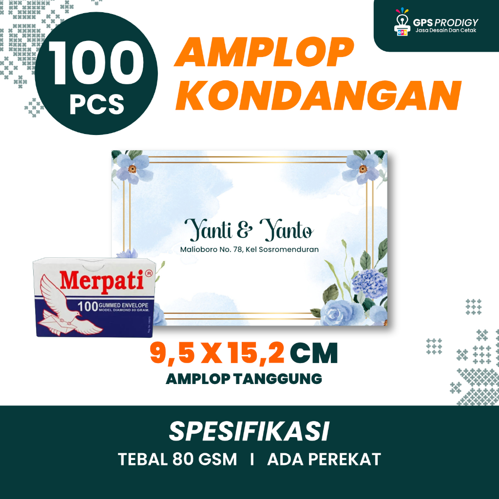 Amplop Kondangan Custom 100pcs - Desain Elegan, Bahan Tebal 80gsm, Ukuran TANGGUNG