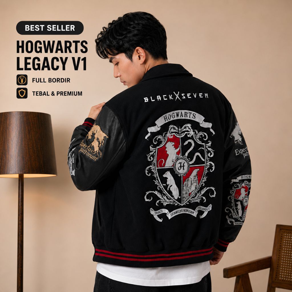 Varsity Jacket Hogwarts Legacy V1 Bordir Blackseven | Jaket Baseball Pria Jaket Harry Potter Premium