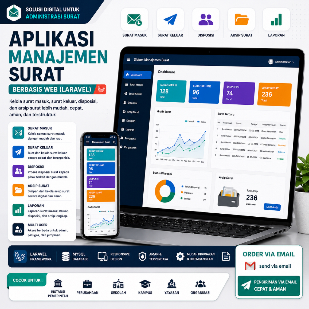 Aplikasi Manajemen Surat Berbasis Web Laravel | Source Code Sistem Surat Masuk & Surat Keluar