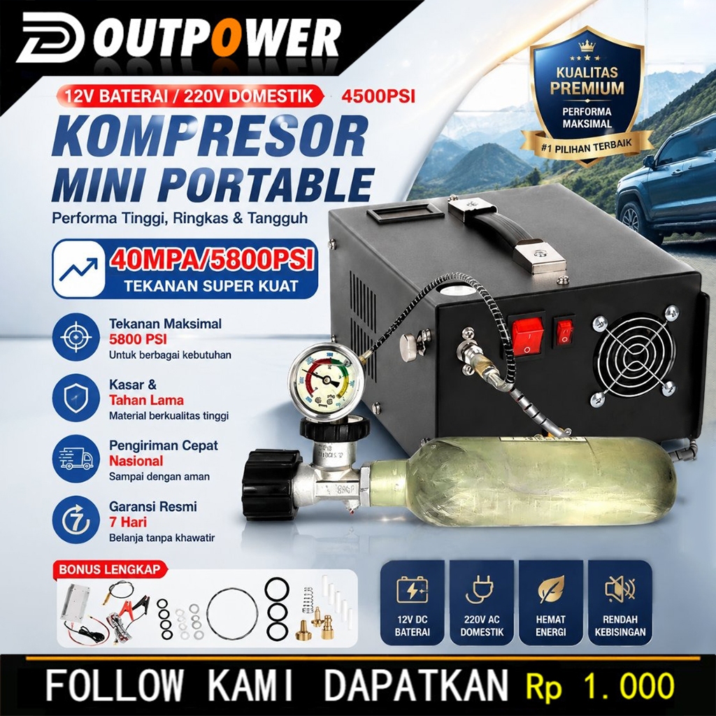 [COD]Kompresor Mini Portable 12v 4500psi 40Mpa Air Compressors Kompresor Pcp Elektrik Berlaku Untuk 