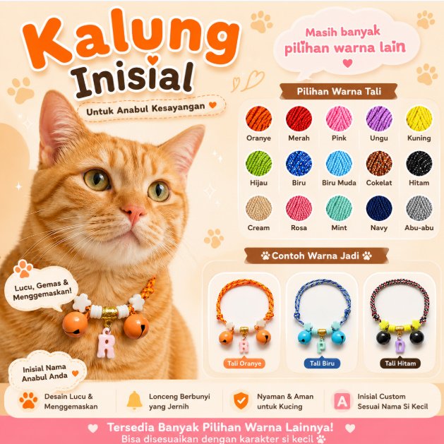 Kalung Kucing Custom Inisial Nama Kalung Nama Kucing Anjing Kecil Kalung Kitten Tali Prusik