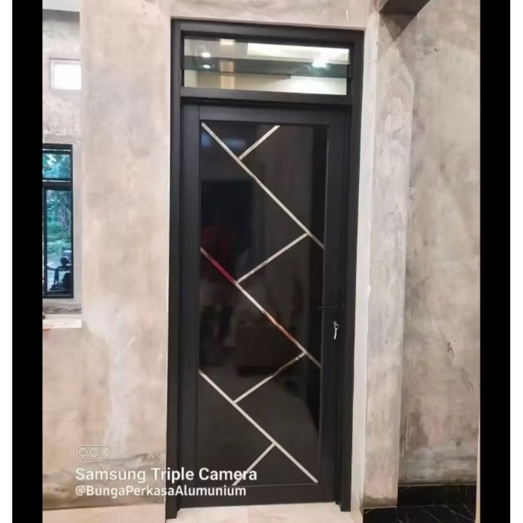 PINTU ALUMINIUM BAHAN ACP+VENTILASI KACA ZIGZAG bisa custom ukuran free Peking kayu