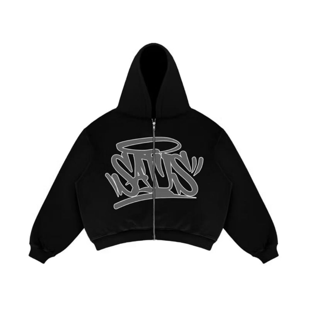 Hoodie Zipper satisfaction 8ball warna hitam Hoodie Zipper boxy oversize